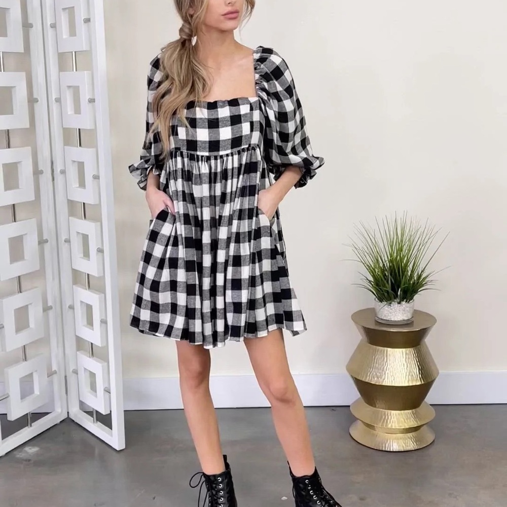 Buffalo check baby doll dress